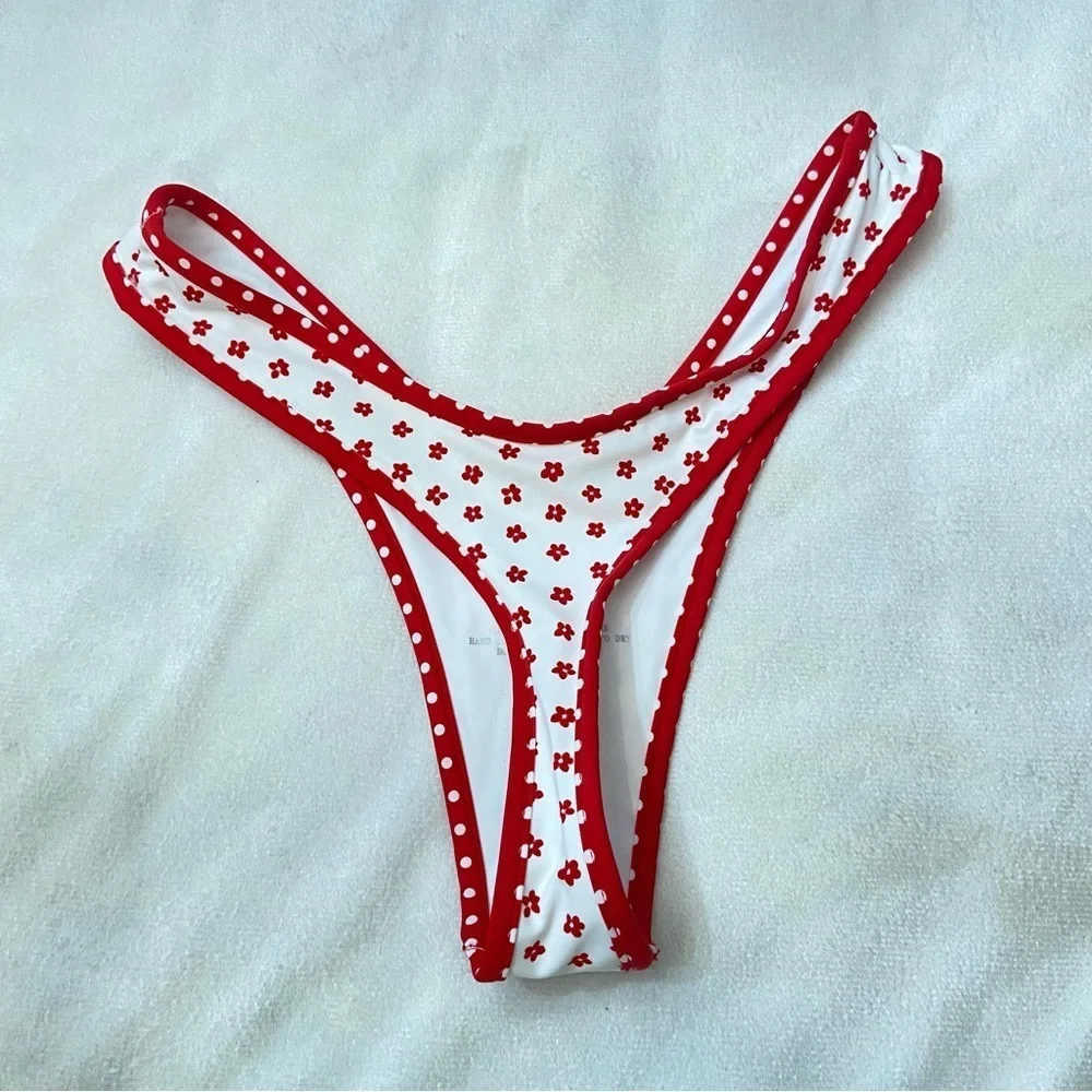 New! Frankie's Bikinis Red Floral Full Moon Micro Bikini Bottom S 1493